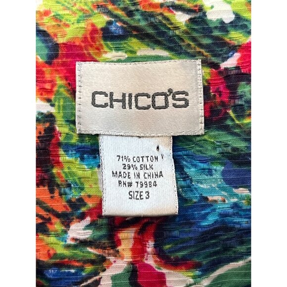 Chico's Cotton SIlk 3/4 Sleeve Crop Blazer Multi-Color Floral Abstract Size 1/ M - Picture 4 of 8